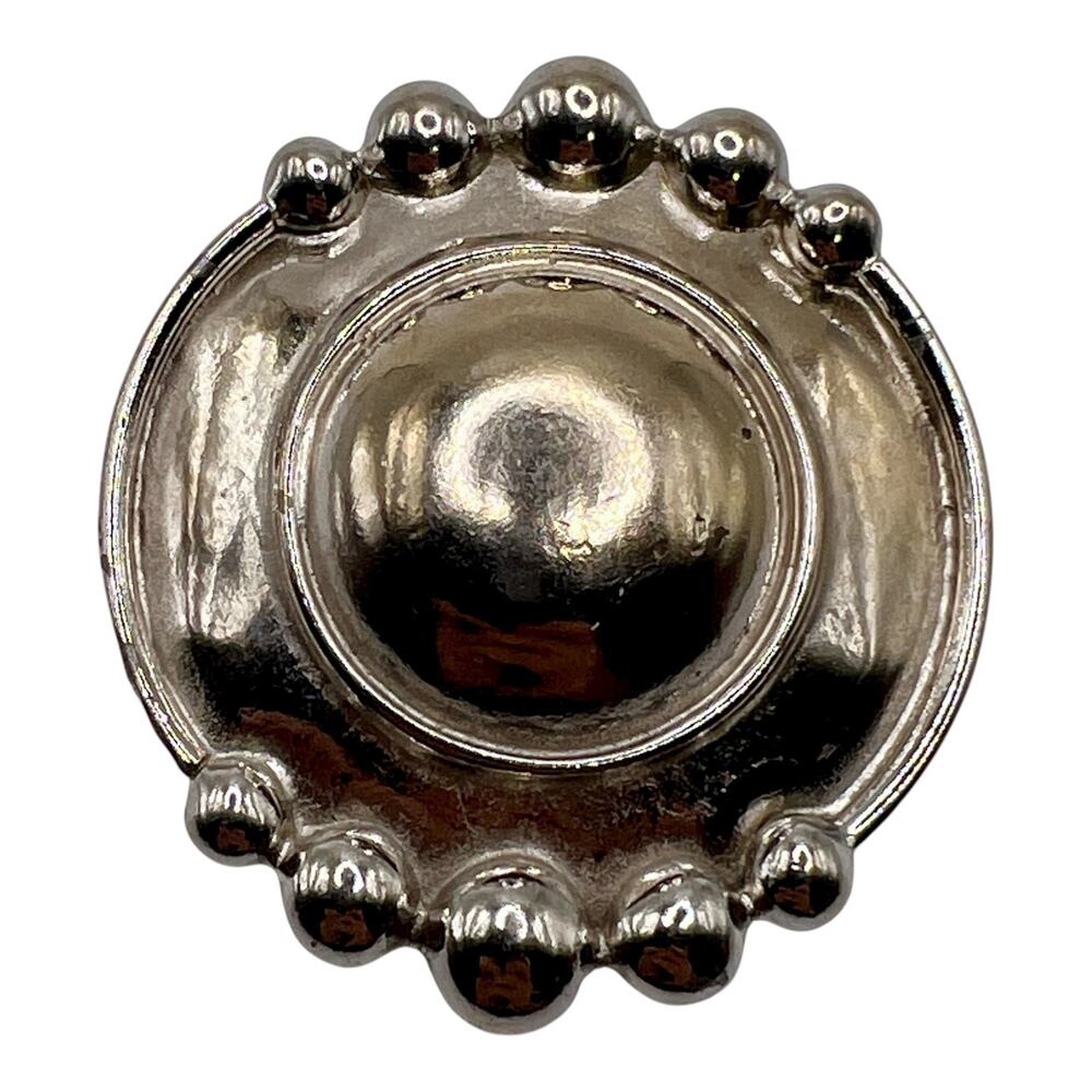 DAUPLAISE Signed Round Silver Tone Brooch MCM Statement Jewelry